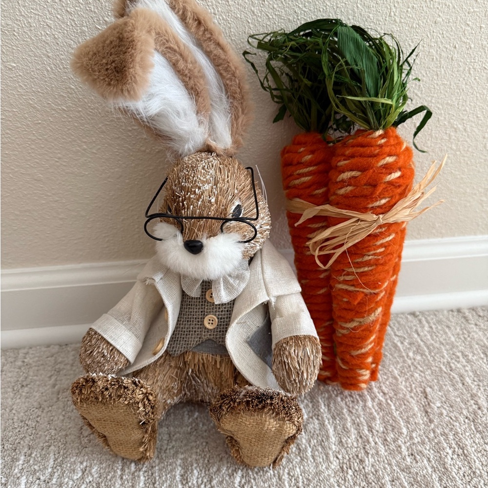 Pier 1 Brown Bunny with Orange Carrot Decor